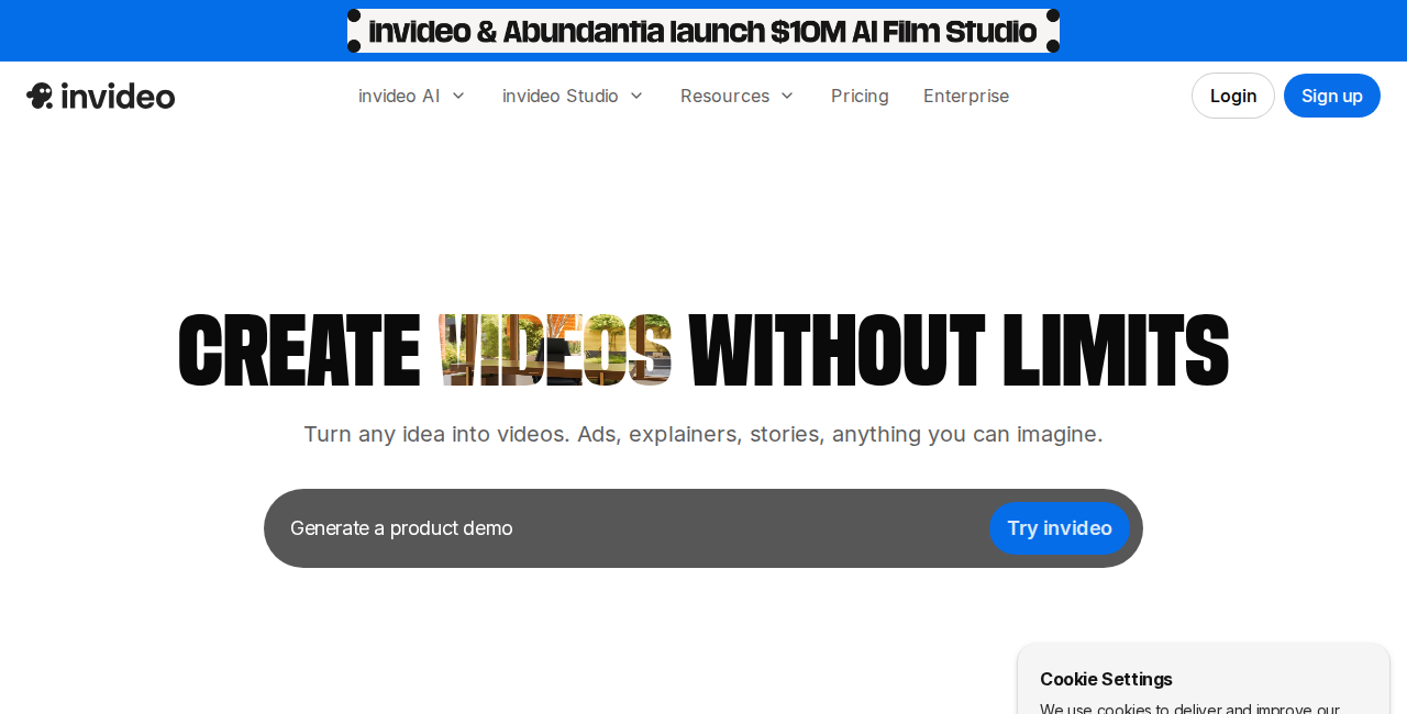 InVideo AI text-to-video platform homepage